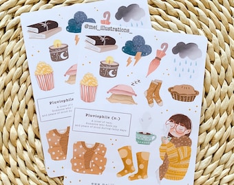 ORIGINAL DESIGN, Rainy days sticker sheet, Bujo Sticker, Scrapbook Sticker, Planner Sticker, Decorative Sticker, Sticker, Journal sticker