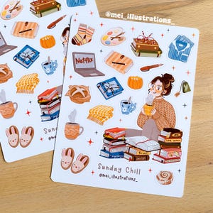ORIGINAL DESIGN, Sunday Chill Sticker sheet, Bujo Sticker, Chill sticker sheet, Journal sticker, Planner sticker sheet, Cozy sticker sheet