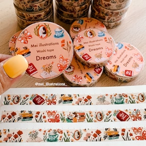 DISEÑO ORIGINAL, Cinta Washi Sueños, Cinta Washi 100 MM x 10 M, Cinta Washi Flores, Cinta Washi Mariposas, Cinta Washi Niña, Cinta Washi Floral