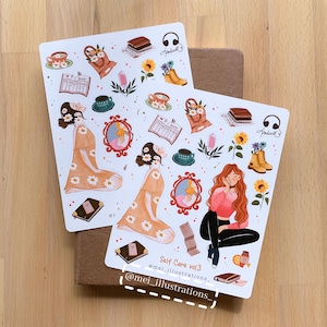 DESIGN ORIGINALE, Foglio di adesivi per la cura di sé Vol. 3, Adesivo Bujo, Adesivo per planner, Adesivo per diario, Foglio di adesivi per il tempo libero, Adesivo per la cura di sé