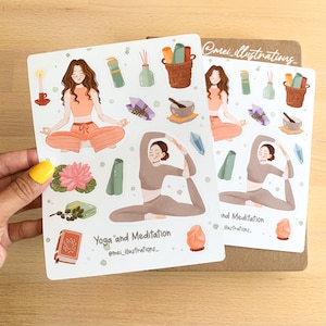 DISEÑO ORIGINAL, Hoja de pegatinas de yoga, Pegatina de Bujo, Pegatina de planificador, Hoja de pegatinas de autocuidado, Pegatina de diario, Hoja de pegatinas de meditación