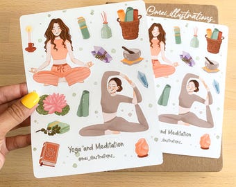 ORIGINAL DESIGN, Yoga Sticker sheet, Bujo Sticker, Planner Sticker, Self care sticker sheet, Journal sticker, Meditation sticker sheet