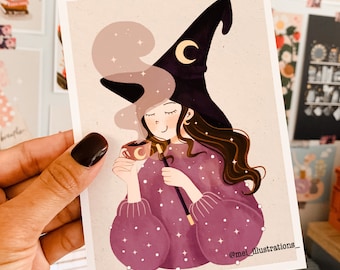 ORIGINAL DESIGN, Witchcraft print, Handmade art print, Cozy illustration, Digital art print, Cozy art print, Girl art print, Witch art print