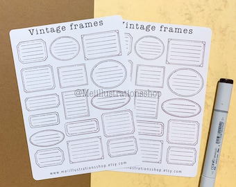 ORIGINAL DESIGN, Vintage frames sticker sheet, Vintage frames labels, Vintage stamp sticker, bujo sticker, frame stickers, planner stickers