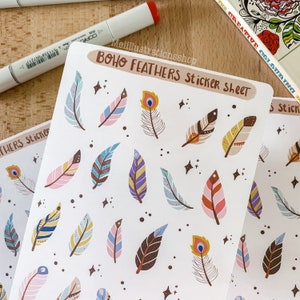 ORIGINAL DESIGN, Bujo Sticker, Scrapbook Sticker, Planner Sticker, Feathers Sticker, Sticker sheet, Boho feather sticker, Boho art, Feathers