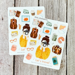 ORIGINEEL ONTWERP, stickervel laten reizen, plannersticker, reissticker, stickervel reizen, sticker reismeisje, sticker Bujo