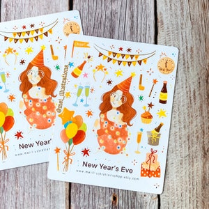 DISEÑO ORIGINAL, Hoja de pegatinas de Nochevieja, Pegatinas para Bullet Journal, Pegatinas para Bujo, Hoja de pegatinas de fiesta, Pegatinas festivas, Pegatinas de Año Nuevo
