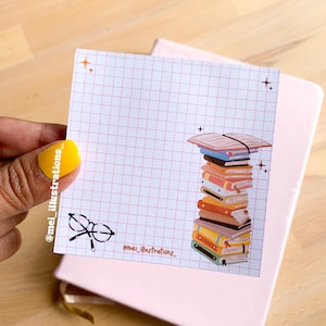 オリジナルデザイン、8 cm x 8 cm ハンドメイドメモ帳、本の虫メモ帳、本好きメモ帳、ハンドメイドメモパッド、ブックメモ帳、メモ帳、メモパッド