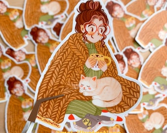 ORIGINAL DESIGN, Autumn Girl Sticker, Waterproof and durable die cut sticker, Water bottle sticker, Laptop sticker, Cozy girl sticker