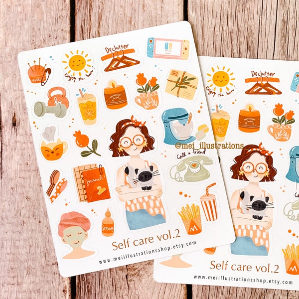 Self care vol.2 sticker sheet, Bujo Sticker, Planner Sticker, Sticker sheet, Journal sticker, Me time sticker sheet, Self care sticker
