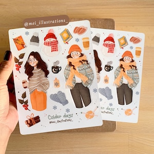 ORIGINEEL ONTWERP, stickervel wintermeisje, Bullet Journal-sticker, plakboeksticker, Bujo-sticker, stickervel winter, gezellige sticker