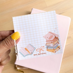 オリジナルデザイン、8 cm x 8 cm ハンドメイドメモ帳、本の虫メモ帳、本好きメモ帳、ハンドメイドメモパッド、ブックメモ帳、メモ帳、メモパッド