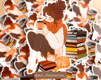 ORIGINAL DESIGN, Autumn girl waterproof and durable die cut sticker, Water bottle sticker, Laptop sticker, Girl sticker, Cozy girl sticker