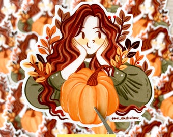 ORIGINAL DESIGN, Autumn Girl Sticker, Waterproof and durable die cut sticker, Water bottle sticker, Laptop sticker, Cozy girl sticker