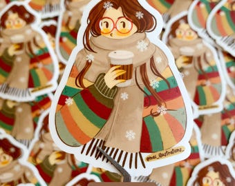 ORIGINAL DESIGN, Winter vibe waterproof and durable die cut sticker, Water bottle sticker, Laptop sticker, Girl sticker, Cozy girl sticker