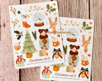ORIGINAL DESIGN, Xmas Sticker, Scrapbook Sticker, Planner Sticker, Christmas Sticker, Sticker sheet, Holiday sticker, Christmas, Bujo