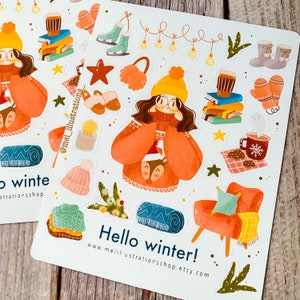 DESIGN ORIGINALE, Foglio di adesivi per ragazze invernali, Adesivo per Bullet Journal, Adesivo per Scrapbook, Adesivo Bujo, Foglio di adesivi invernali, Adesivo Cozy