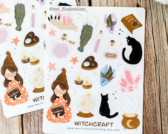 ORIGINAL DESIGN, Witchcraft sticker sheet, Bujo Sticker, Planner Sticker, Witchcraft Sticker, Witch girl sticker, Crystal sticker, Witchy