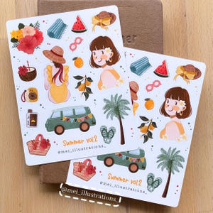 ORIGINEEL ONTWERP, stickervel zomer vol.2, sticker bujo, plannersticker, stickervel zomerbenodigdheden, tijdschriftsticker, zomersticker