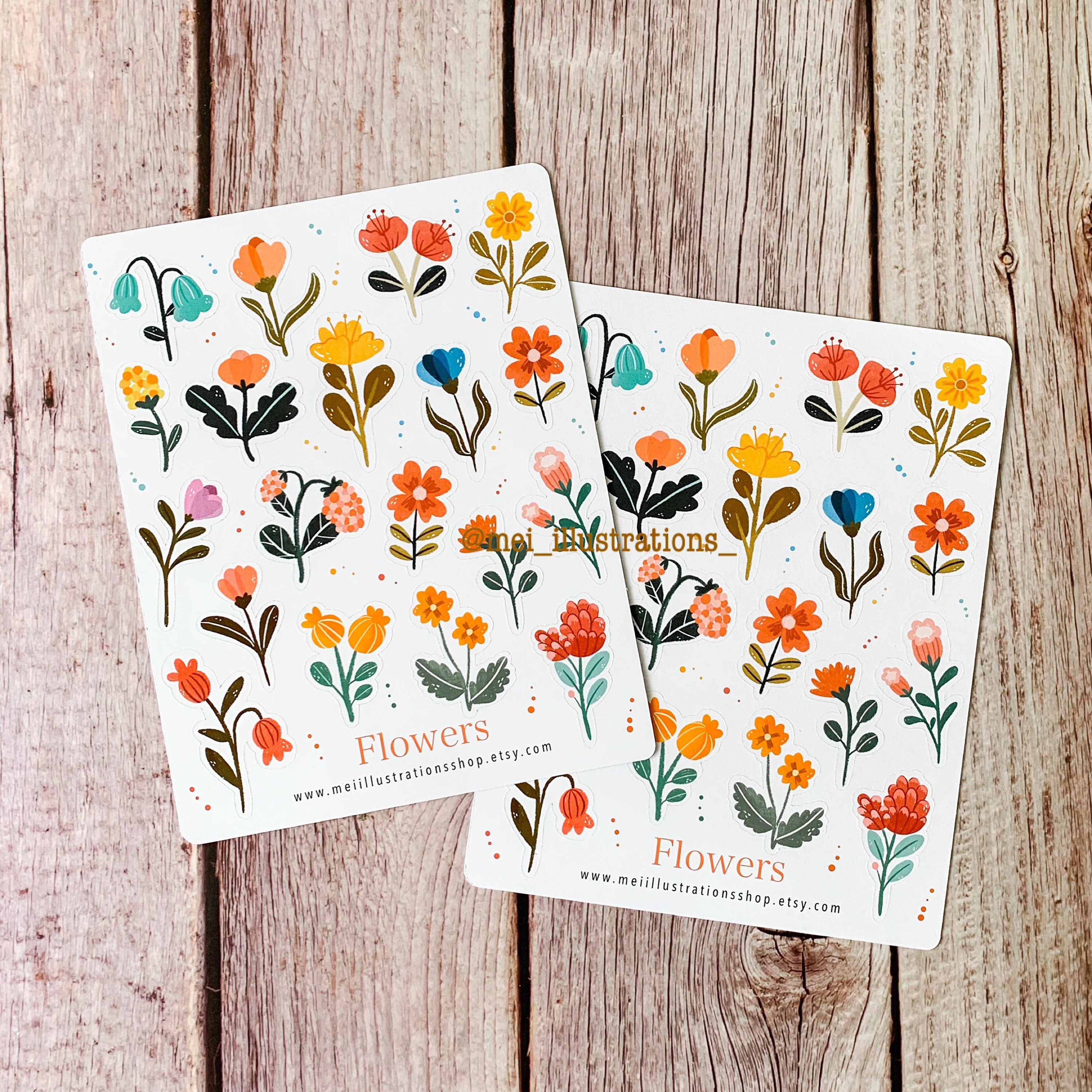 Sticker Numbers Flower Design ORIGINAL DESIGN, Flowers Sticker Sheet, Wildflower Sticker Sheet ...