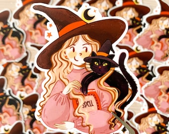 ORIGINAL DESIGN, Witchy girl waterproof and durable die cut sticker, Water bottle sticker, Laptop sticker, Witchcraft sticker, Witch sticker