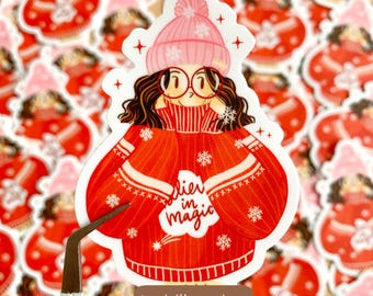 ORIGINAL DESIGN, Winter girl sticker, Waterproof and durable die cut sticker, Water bottle sticker, Laptop sticker, Winter vibes sticker