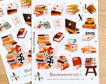 ORIGINAL DESIGN, Bookworm vol.3 sticker sheet, Bookish sticker sheet , Book lover Sticker, Bookish Sticker, Bookworm Sticker