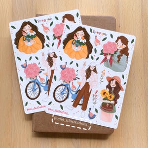DESIGN ORIGINALE, Foglio di adesivi Spring Girl, Adesivo Bujo, Adesivo floreale, Adesivo fiore primaverile, Adesivo diario, Adesivo Spring Lady