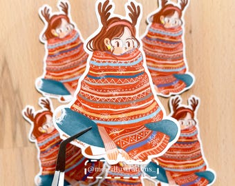 ORIGINAL DESIGN, Christmas Girl sticker, Waterproof and durable die cut sticker, Water bottle sticker, Winter sticker, Cozy girl sticker