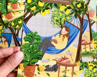 ORIGINAL DESIGN, Summer art print, Cozy art print, Summer vibes art print, Digital art print, Lemon art print, Girl print, Cozy vibes print