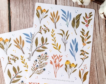 ORIGINAL DESIGN, Leaves sticker sheet, Bujo Sticker, Planner Sticker, Floral Sticker, Spring sticker sheet, Leaves sticker, Plant sticker