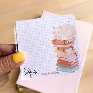 オリジナルデザイン、8 cm x 8 cm ハンドメイドメモ帳、本の虫メモ帳、本好きメモ帳、ハンドメイドメモパッド、ブックメモ帳、メモ帳、メモパッド