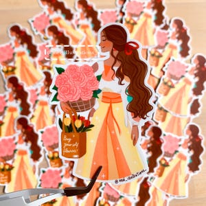 ORIGINAL DESIGN, Spring girl Waterproof and durable die cut sticker, Water bottle sticker, Laptop sticker, Girl sticker, Spring girl sticker