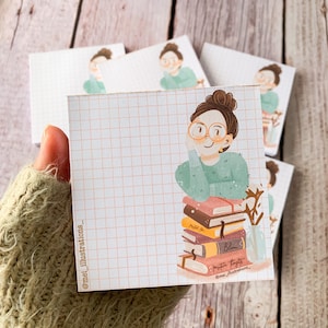 オリジナルデザイン、8 cm x 8 cmの手作りメモ帳、本の虫メモ帳、メモ帳、本好きメモ帳、手作りメモ帳、ブックメモ帳、手作りメモパッド