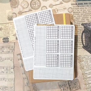 Folha de adesivos de calendário mensal em branco, aba de adesivos mensais, aba de adesivos para rastreador de hábitos, adesivo kraft, adesivo de grade washi, aba de adesivos