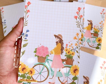 ORIGINAL DESIGN, A6 notepad, Spring Notepad, Flower notepad, Spring Girl notepad, Girl Notepad, Notepad,To-do list, 100gr paper note