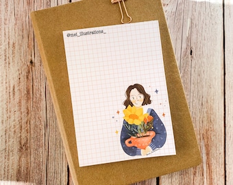 DISEÑO ORIGINAL, Bloc de notas hecho a mano de 105 x 148,5 mm, Bloc de notas A6, Bloc de notas de primavera, Bloc de notas floral, Bloc de notas hecho a mano, Bloc de notas de flores, Bloc de notas