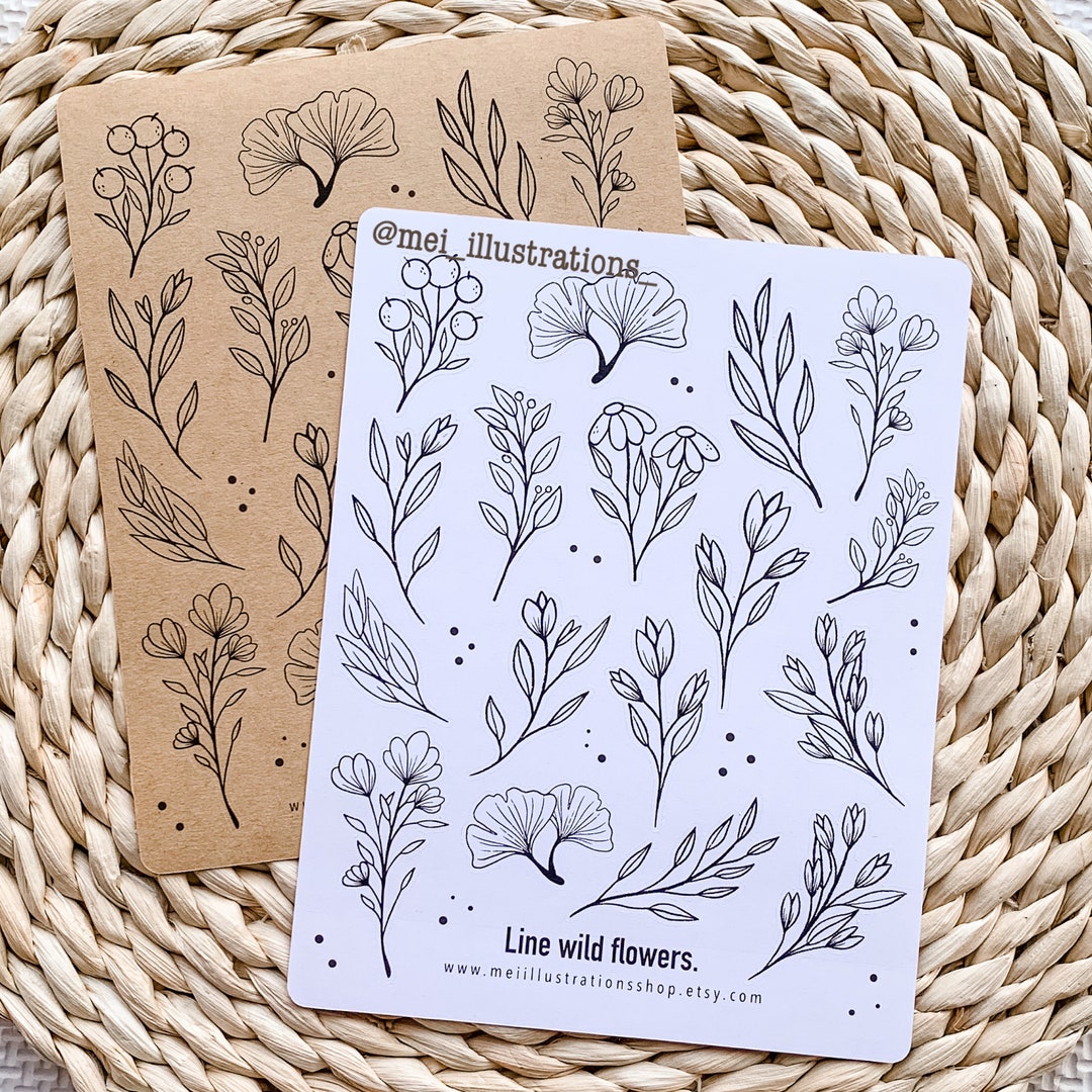 ORIGINAL DESIGN, Wild Flower Sticker Sheet, Scrapbook Sticker, Planner ...