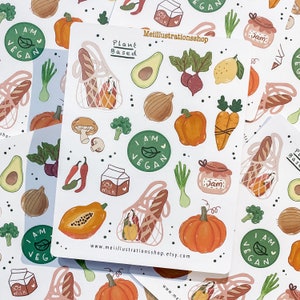 DESIGN ORIGINAL, feuille d'autocollants végétaliens, autocollant Bujo, autocollant de scrapbooking, autocollant d'agenda, autocollant à base de plantes, autocollant décoratif, végétarien