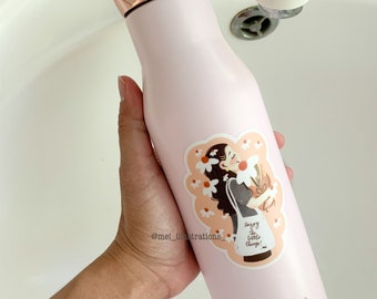 Waterproof and durable die cut sticker, Water bottle sticker, Laptop sticker, Journal sticker, Floral girl sticker,Cozy illustration sticker