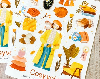 ORIGINEEL ONTWERP, gezellig stickervel vol.2, Bujo-sticker, plakboeksticker, Bujo-sticker, gezellige kunst, gezellige sticker, sticker hygged mood