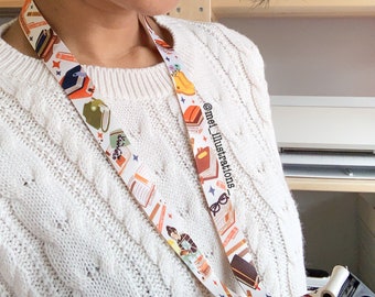 ORIGINAL DESIGN, Lanyard, Long lanyard, Bookworm lanyard, Bookish lanyard, Book lanyard, Stationery, Office lanyard, Book lover Lanyards