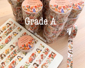 ORIGINEEL ONTWERP, washitape van klasse A Happy Girls, washitape 150 x 10 m, washitape bloemen, washitape meisjes, washi lente, washi bloemen