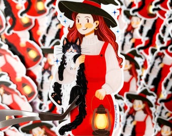 ORIGINAL DESIGN, Witchy girl waterproof and durable die cut sticker, Water bottle sticker, Laptop sticker, Witchcraft sticker, Witch sticker