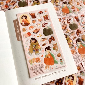 ORIGINAL DESIGN, Mei Illustrationen X Stickii Club, Planer Aufkleber, Cozy Aufkleber, Dekorativer Aufkleber, Cozy Vibe Aufkleber, Bujo Aufkleber, Cozy