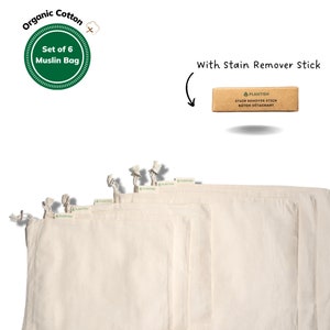 Organic Cotton Muslin Produce Bag Sets | GOTS Certified Organic | Grocery Bag, Bulk Storage | 100% Plastic Free | Zero Waste | Plantish