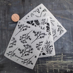 Healing Herbs - Swedish Sponge Cloth Set | 100% Compostable with Stain Removing Dish Soap | Baby Burp Cloths Unpaper Towel | Plantish