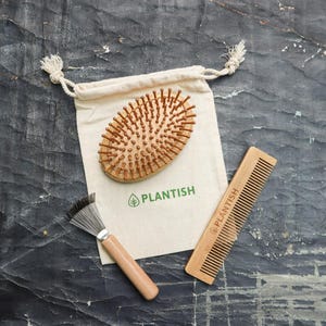 Bamboo Hair Brush Set | Wooden Detangling Hair Cleaning Brush | Brush Cleaner | Zero Waste Hair Brush | Mothers Day Gift for Mom |Travel Set