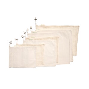 Set of 7 Organic Produce Bag Set | Crochet Produce Bag Set, Muslin Bag | GOTS Certified Organic | Grocery Bag, Storage