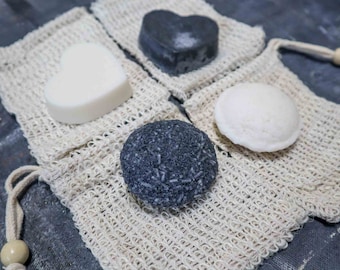 Shampoo and Conditioner Bar Set | Free of SLS, Lye, Plastic | Zero Waste Beauty | Unscented, Charcoal, Lavender, Shea Butter | Plantish